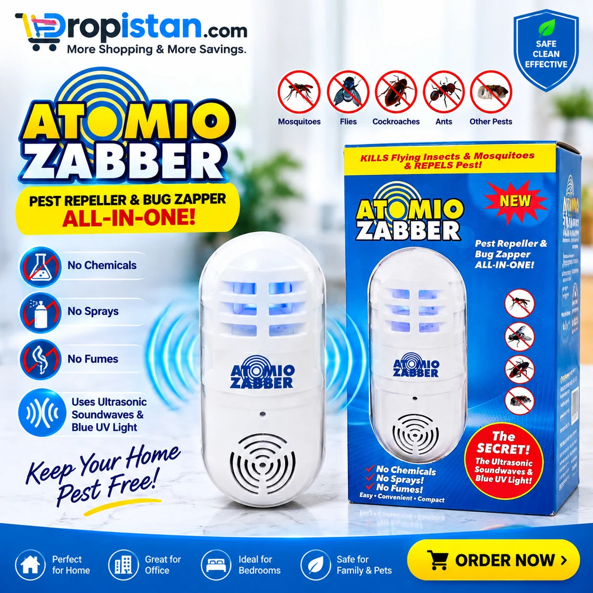 Atomio Zabber plug-in pest repeller bug zapper with UV light - Dropistan UAE