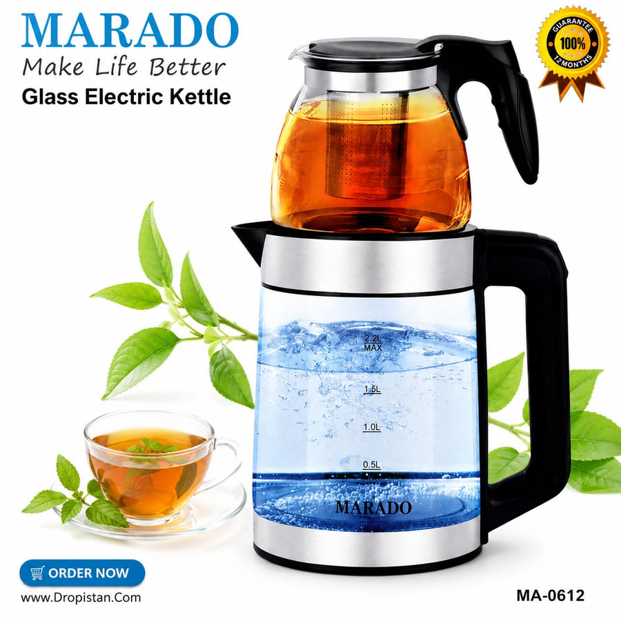 2-in-1 Glass Electric Kettle | 2.2L Capacity | 0.8L Tea Pot | 1500W Fast Boil