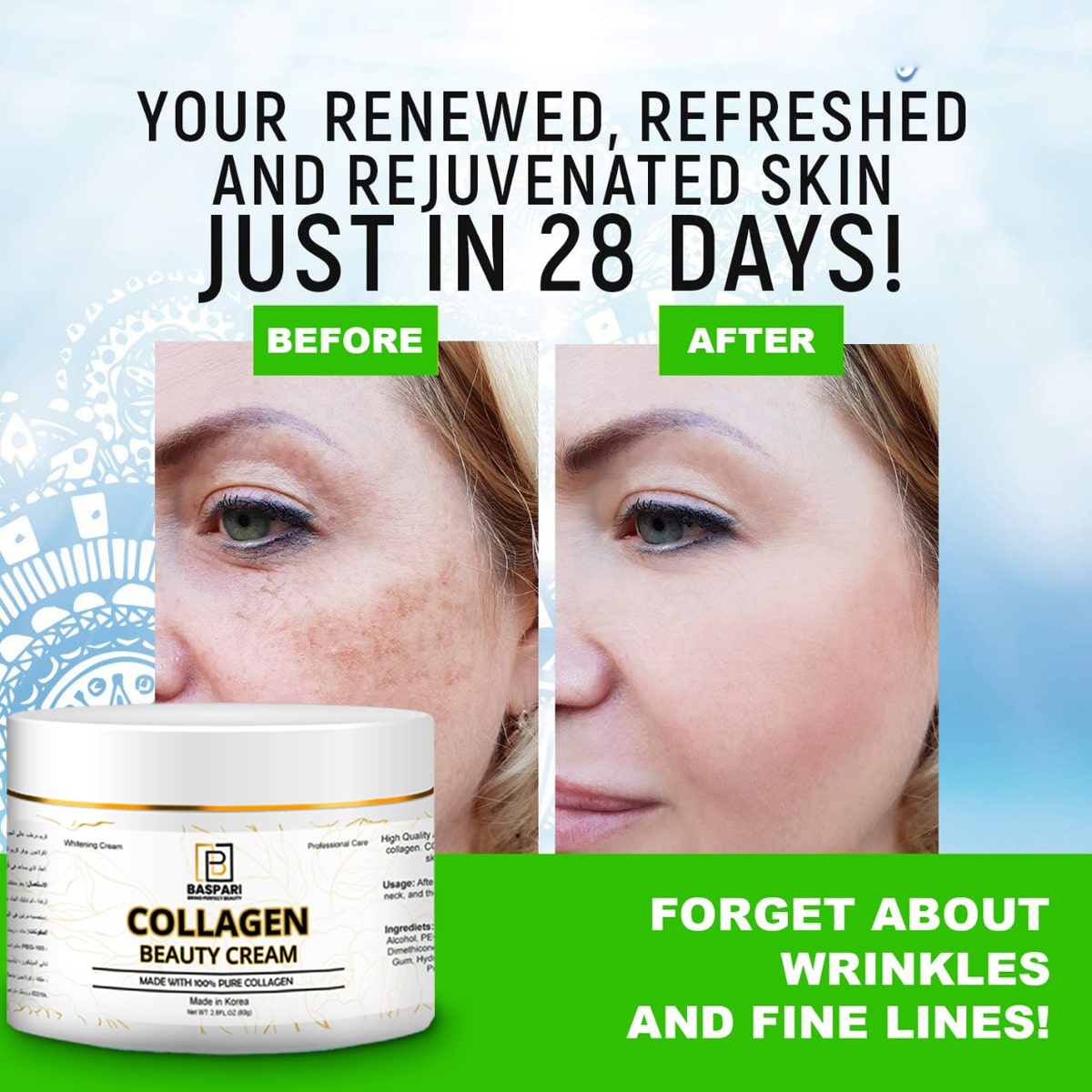 Baspari 3 in 1 Set Collagen Cream Soap & Serum Made In USA