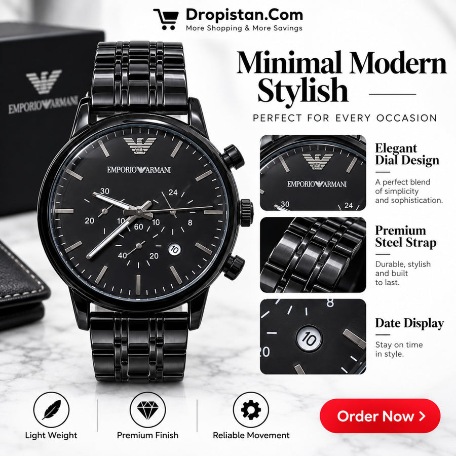 Black Dial Black Metal Men's Chronograph-Style Watch