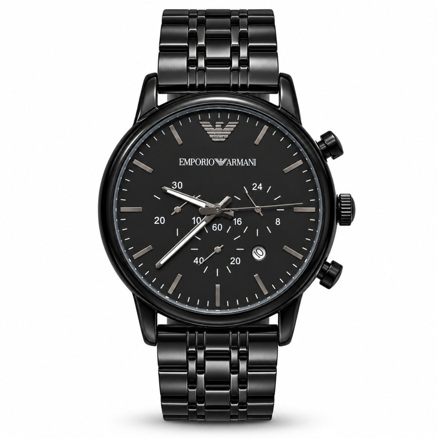Black Dial Black Metal Men's Chronograph-Style Watch