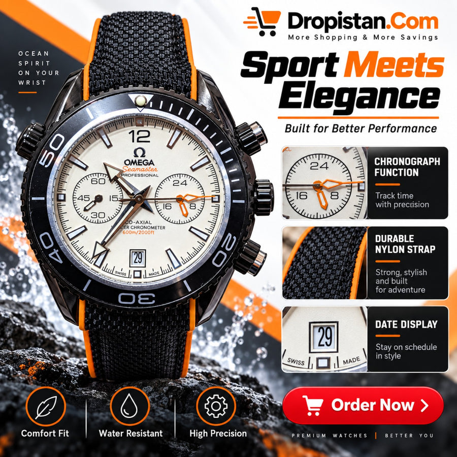 Black Orange Sport Chronograph Style Watch