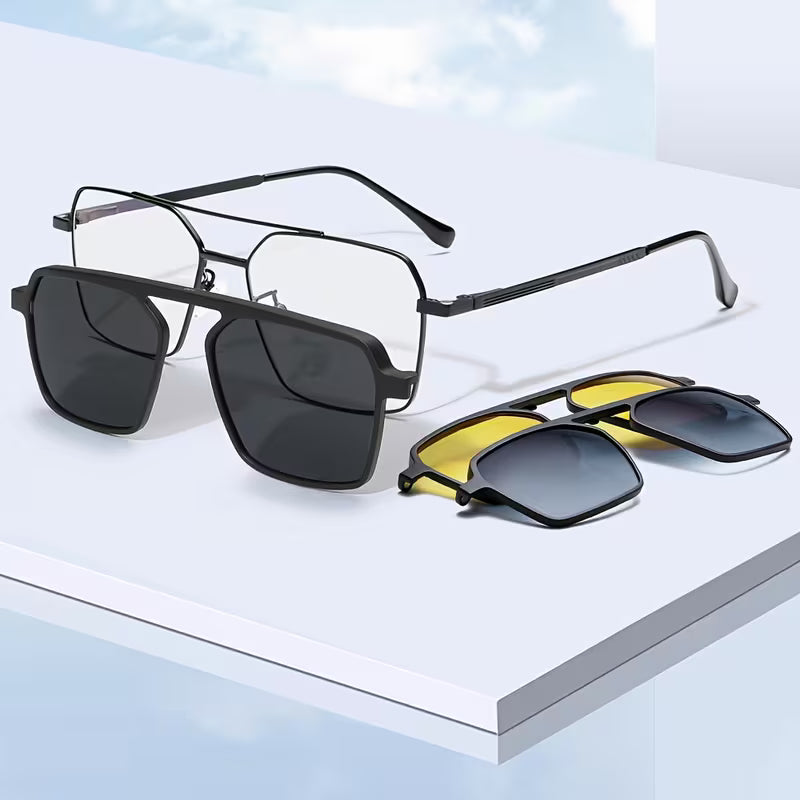 Lenzool 3-In-1 Stainless Steel Clip on Eyeglasses with Spring Hinge, Suitable for Driving