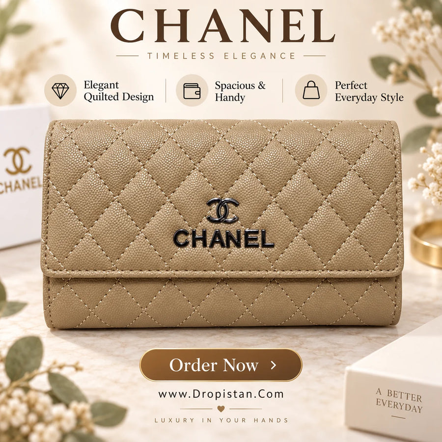 Chanel Style Quilted Long Wallet – Apricot Beige