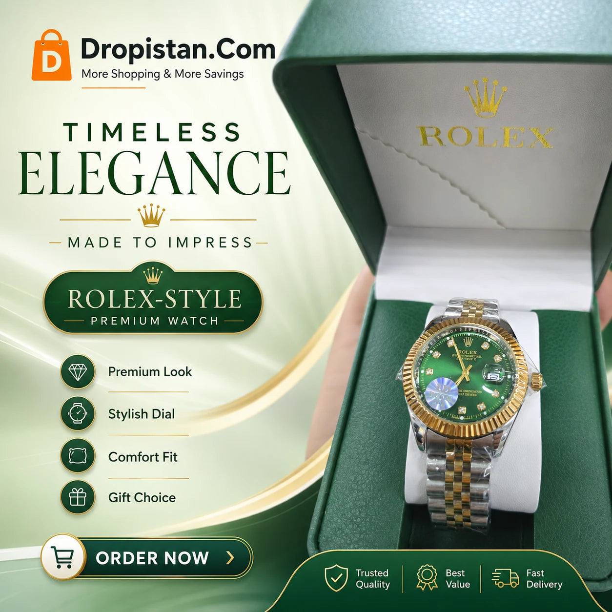 Green Dial Premium Two-Tone Watch for Men