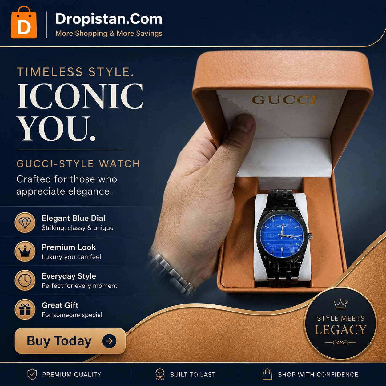 Blue Dial Fashion Style Watch for Men