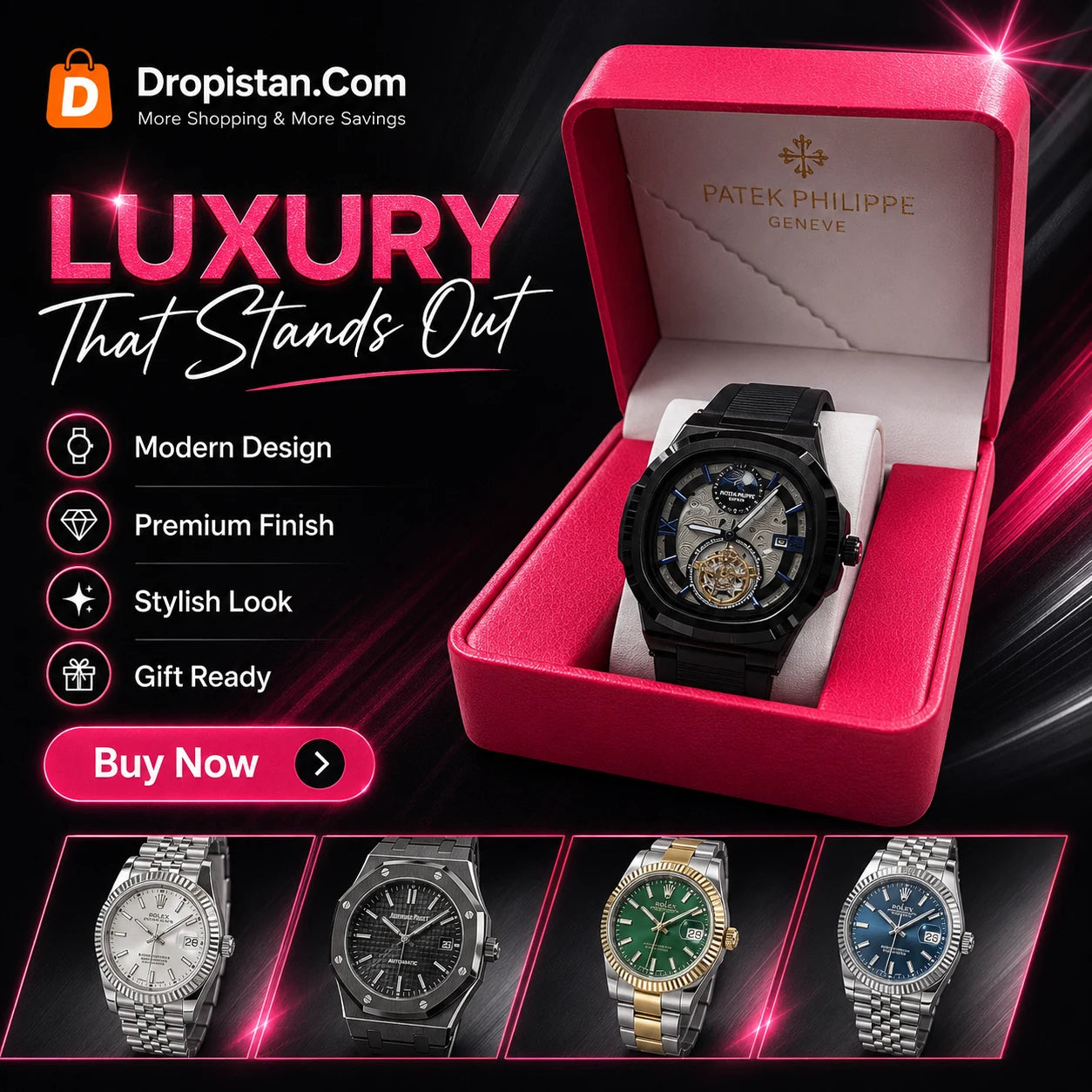 Black Skeleton Luxury Style Watch for Men