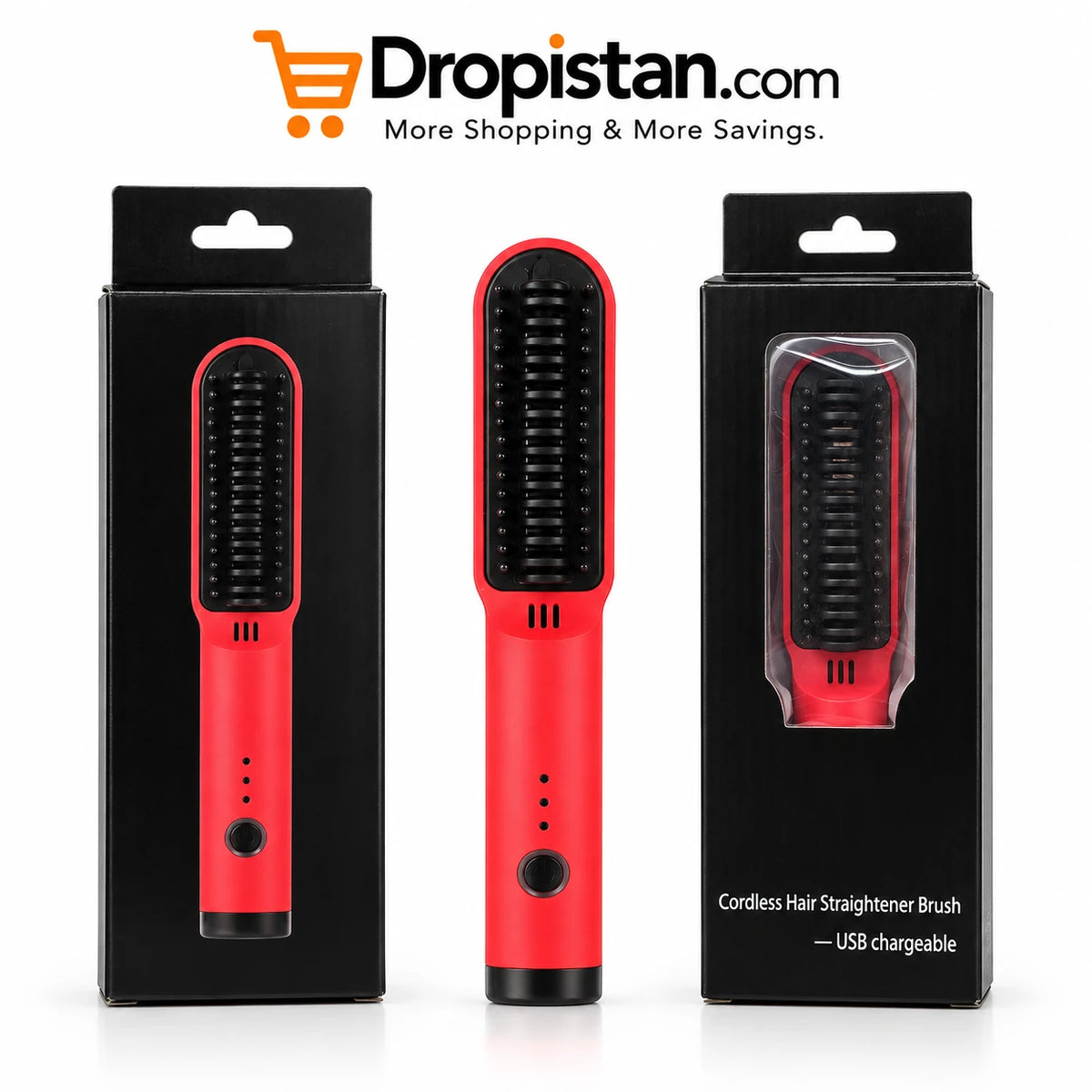 Dropistan Cordless Hair Straightener Brush USB Rechargeable - UAE