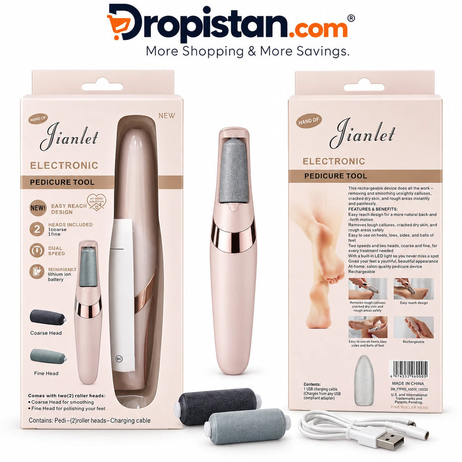 Jianlet Rechargeable Electronic Pedicure Tool with 2 Roller Heads