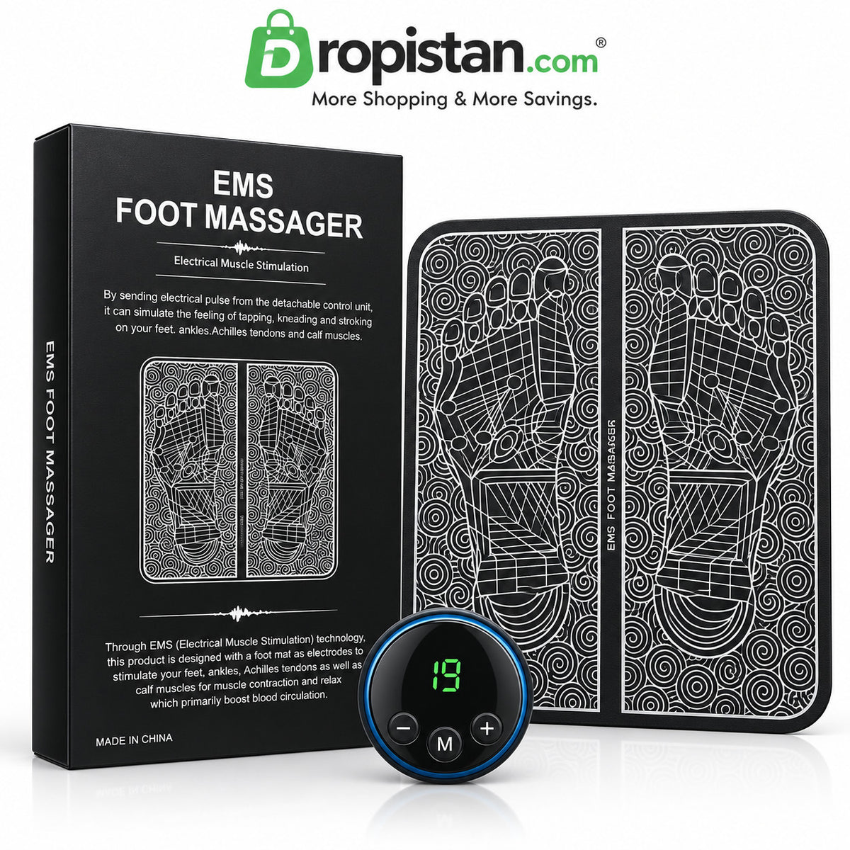 EMS Foot Massager electrical muscle stimulation mat with Dropistan branding
