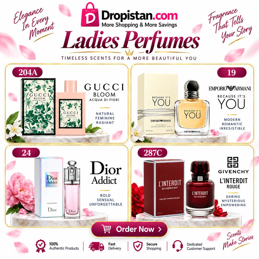 Ladies Perfume Combo Deal UAE – Gucci Bloom, Armani Because It's You, Dior Addict & Givenchy L'Interdit Rouge | 4-Piece Set