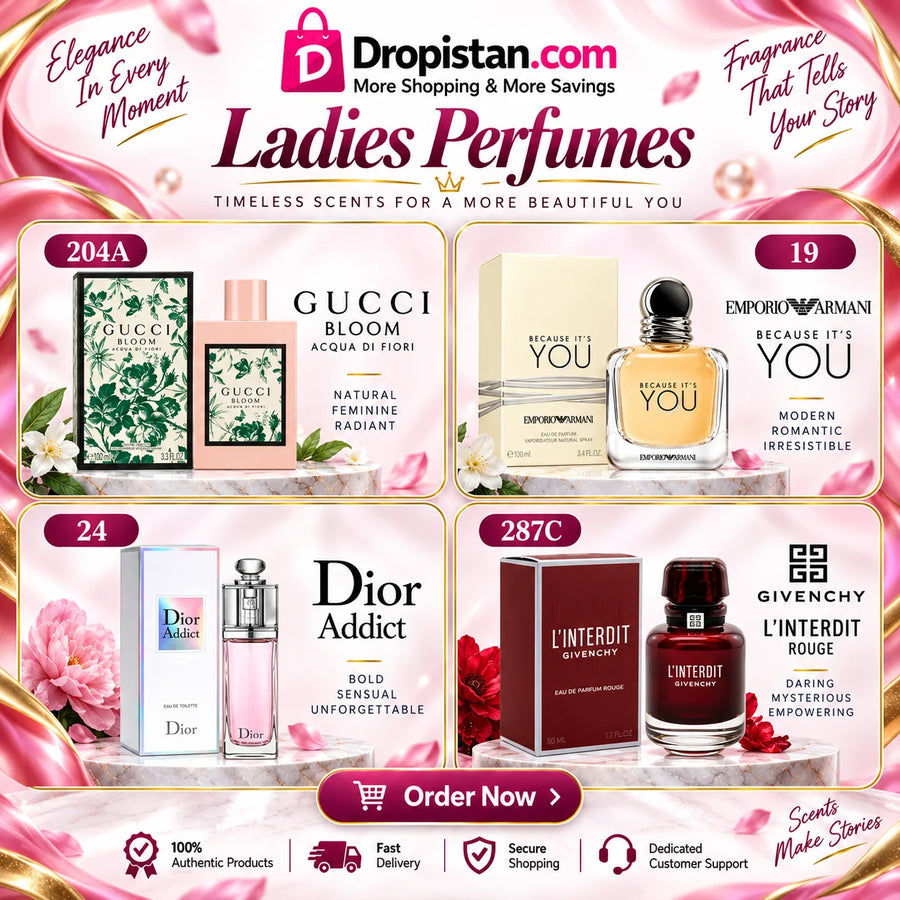 Ladies Perfume Combo Deal UAE – Gucci Bloom, Armani Because It's You, Dior Addict & Givenchy L'Interdit Rouge | 4-Piece Set