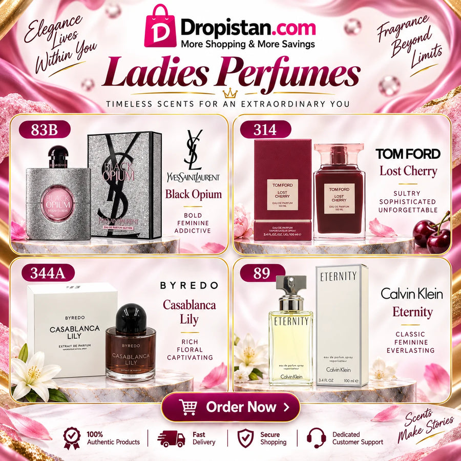 Luxury Ladies Perfume Combo Deal UAE – YSL Black Opium, Tom Ford Lost Cherry, Byredo Casablanca Lily & Calvin Klein Eternity | 4-Piece Set