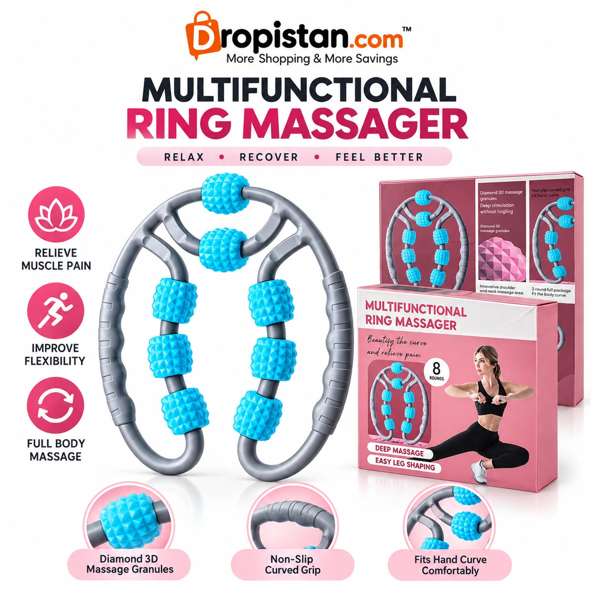 Dropistan multifunctional ring massager with blue 3D massage rollers UAE