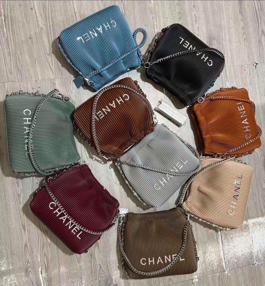 Pleated Chain Shoulder Bag for Women UAE – 9 Color Variants | Elegant Textured Handbag