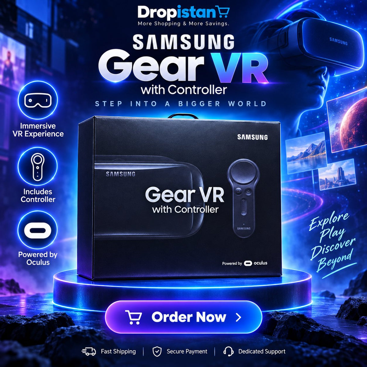 Samsung Gear VR with Controller immersive VR experience - Dropistan UAE