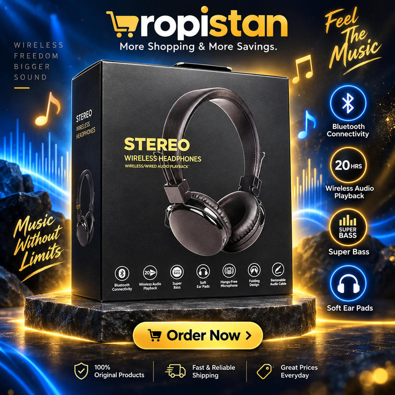 🎧 Stereo Wireless Headphones – Bluetooth, 20H Playback, Super Bass & Foldable Design | UAE