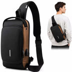 Durable travel and commuter crossbody bag, worn view