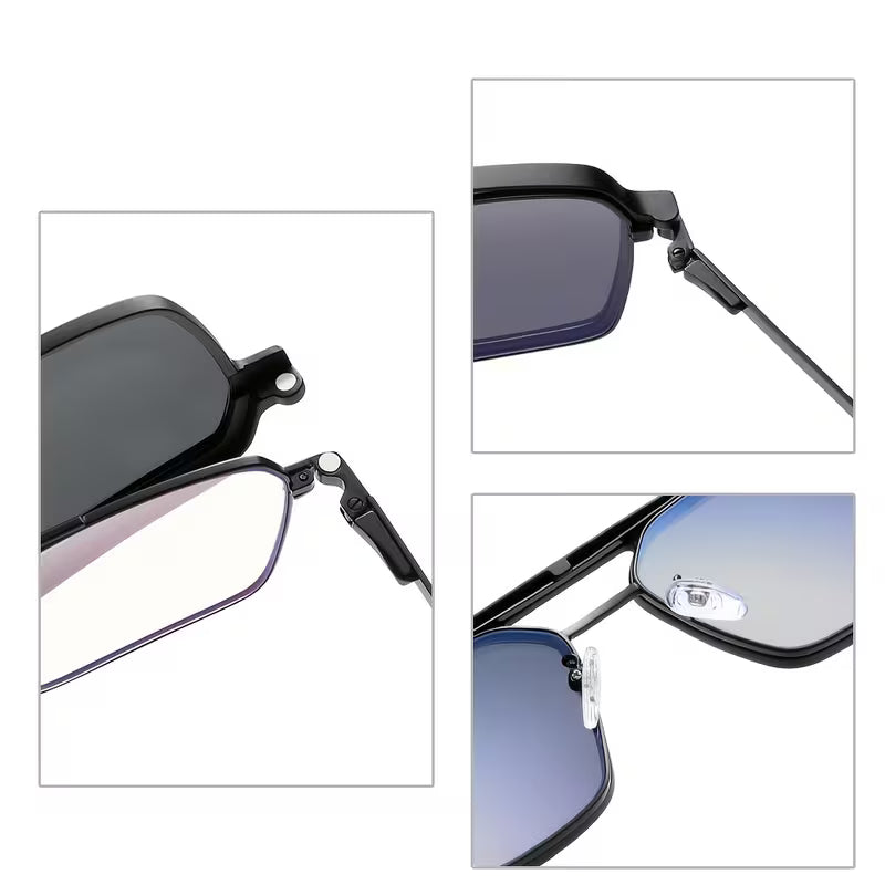 Lenzool 3-In-1 Stainless Steel Clip on Eyeglasses with Spring Hinge, Suitable for Driving