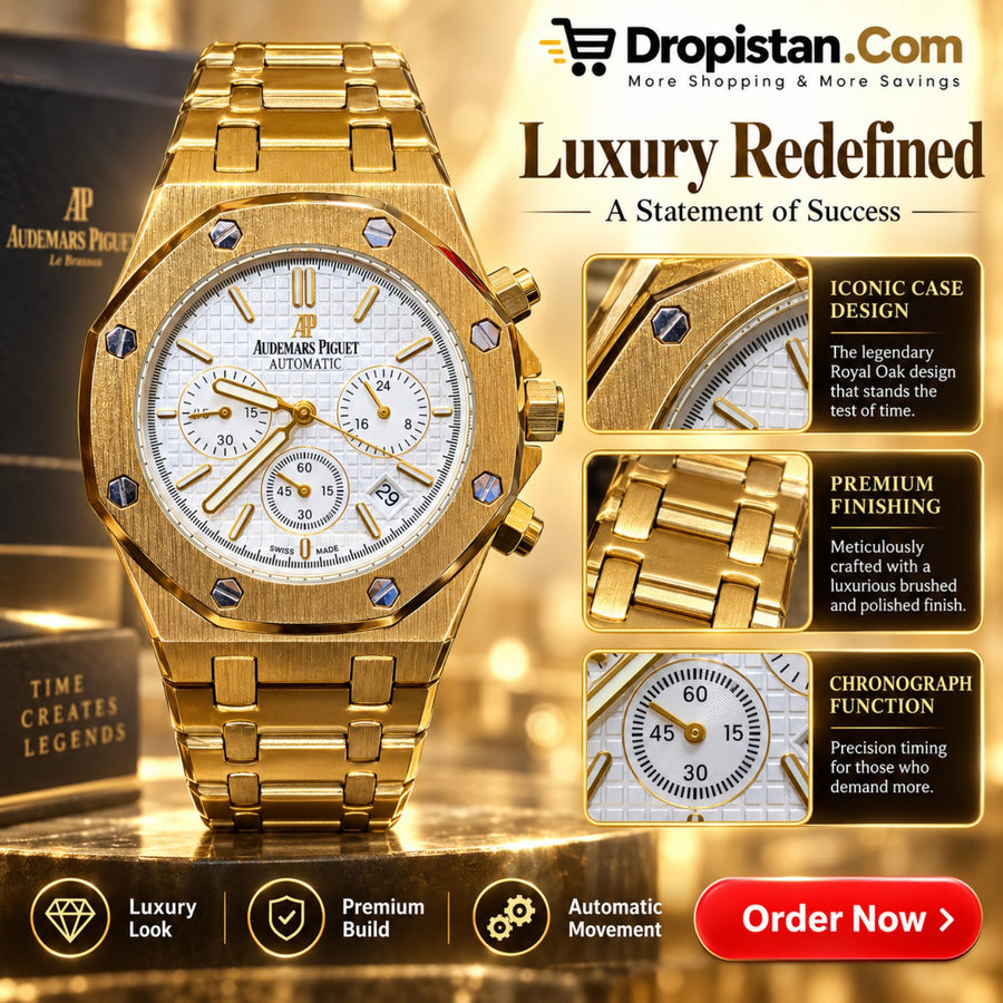 Gold White Dial Luxury Chronograph Style Watch