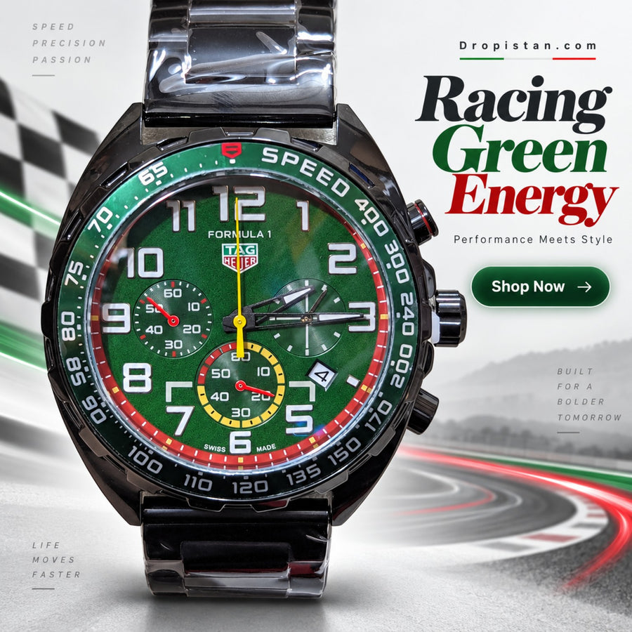 Green Dial Black Racing Sport Men's Watch