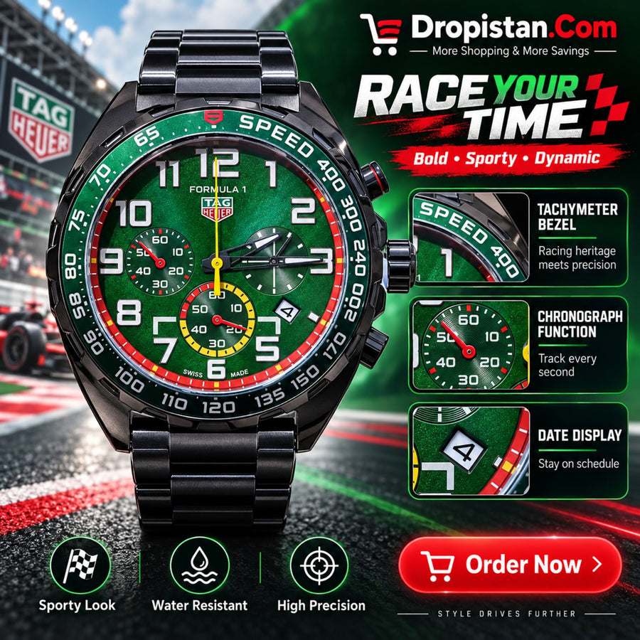 Green Dial Black Racing Sport Men's Watch