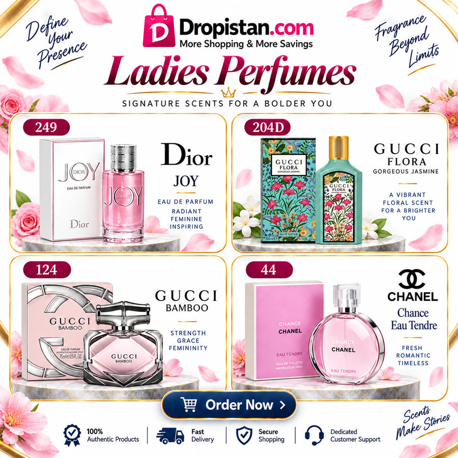 Ladies Perfume Combo Deal UAE – Dior Joy, Gucci Flora Gorgeous Jasmine, Gucci Bamboo & Chanel Chance Eau Tendre | 4-Piece Set