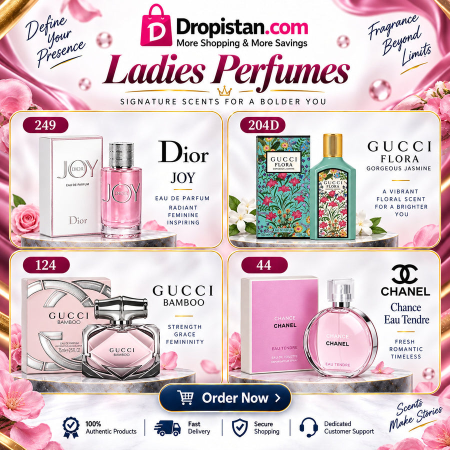 Ladies Perfume Combo Deal UAE – Dior Joy, Gucci Flora Gorgeous Jasmine, Gucci Bamboo & Chanel Chance Eau Tendre | 4-Piece Set