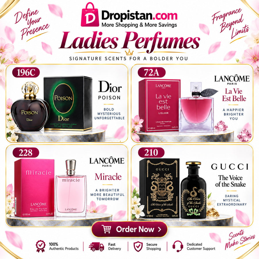 Ladies Perfume Combo Deal UAE – Dior Poison, Lancôme La Vie Est Belle L'Elixir, Lancôme Miracle & Gucci The Voice of the Snake | 4-Piece Set
