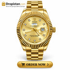 Luxury gold-tone day-date style watch with crystal-style hour markers - Dropistan UAE