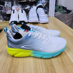 Men’s Lightweight Running Sneakers – White Grey with Neon Sole