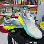 Men’s Lightweight Running Sneakers – White Grey with Neon Sole