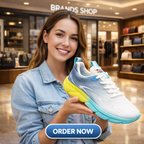 Men’s Lightweight Running Sneakers – White Grey with Neon Sole