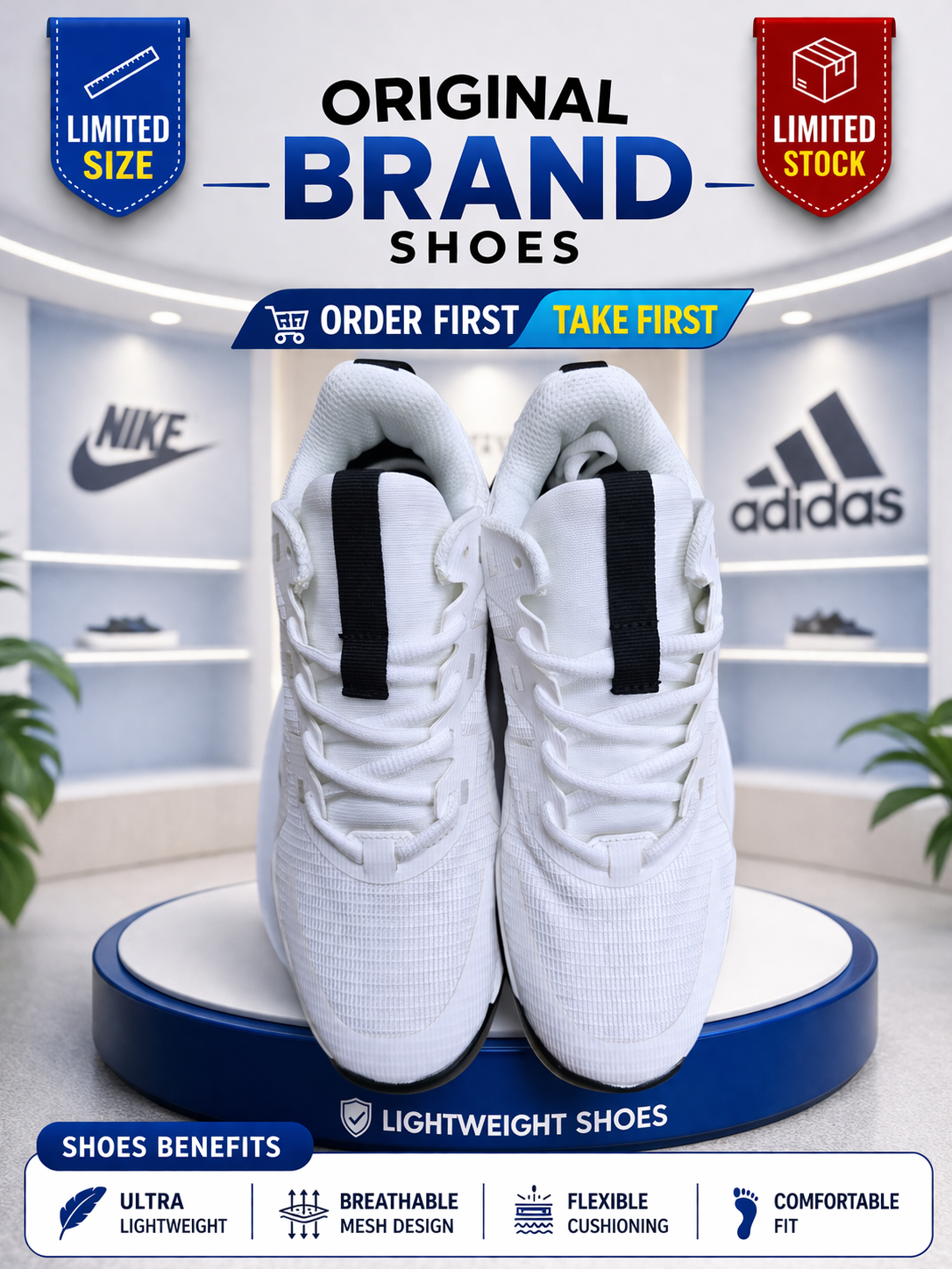 Men’s White Air Cushion Sports Sneakers, Original Brands Shoes Limited Stock Limited Size