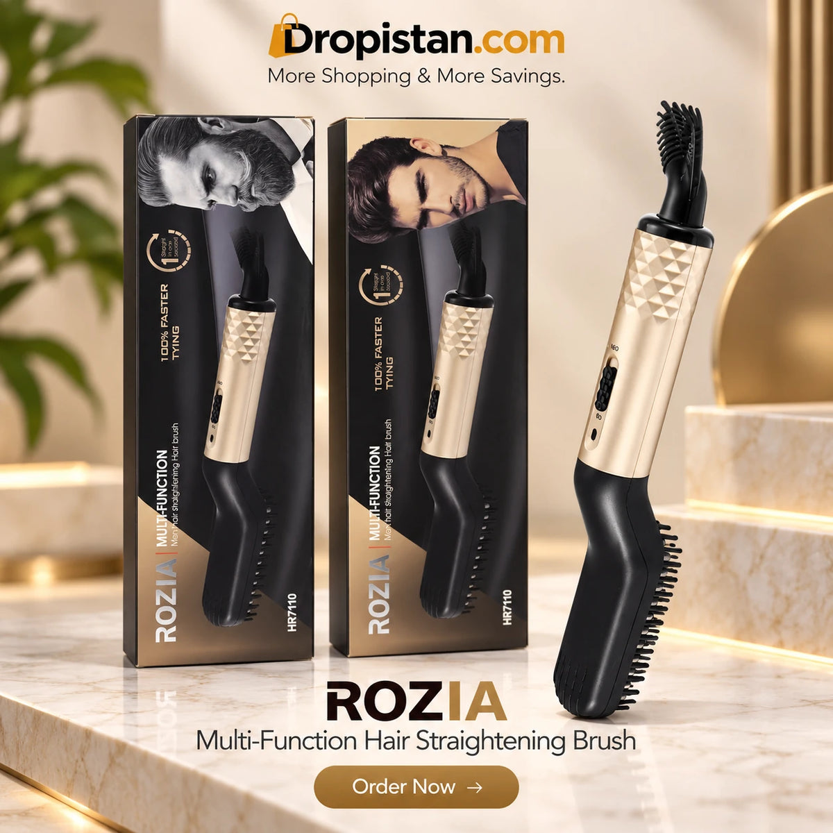 ROZIA HR7110 multifunction hair straightening brush premium product display