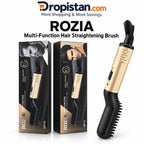 ROZIA HR7110 multifunction hair straightening brush with packaging on white background