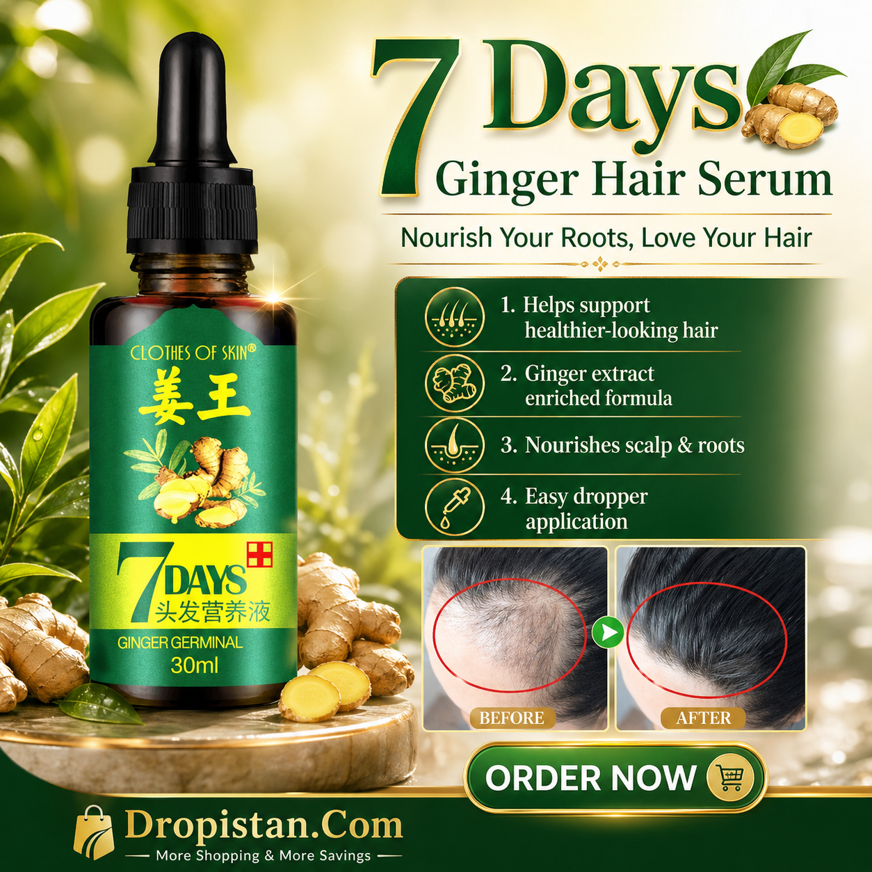 7 Days Ginger Hair Serum – 30ml Hair & Scalp Care Oil