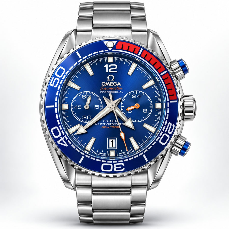 Silver Blue Chronograph Style Metal Bracelet Watch