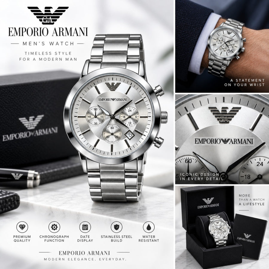Silver White Dial Luxury Chronograph Style Watch