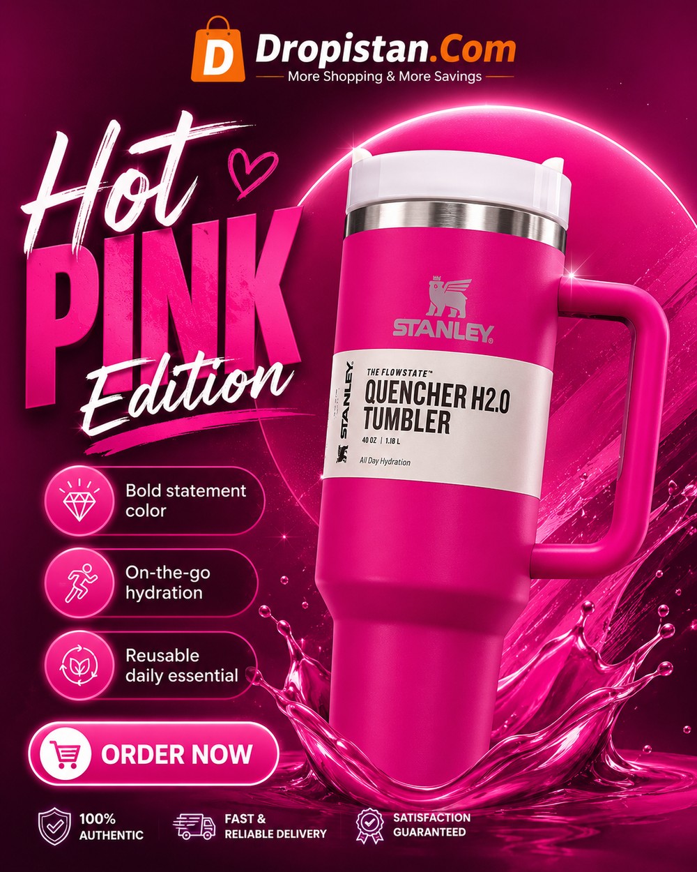 Stanley Style Quencher H2.0 Tumbler Pink 215 218