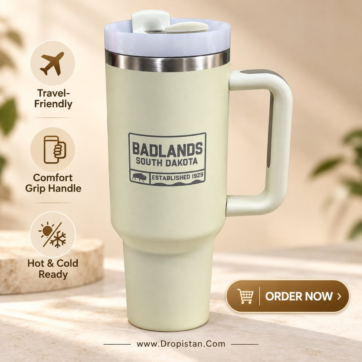 Badlands cream insulated travel tumbler design E0013