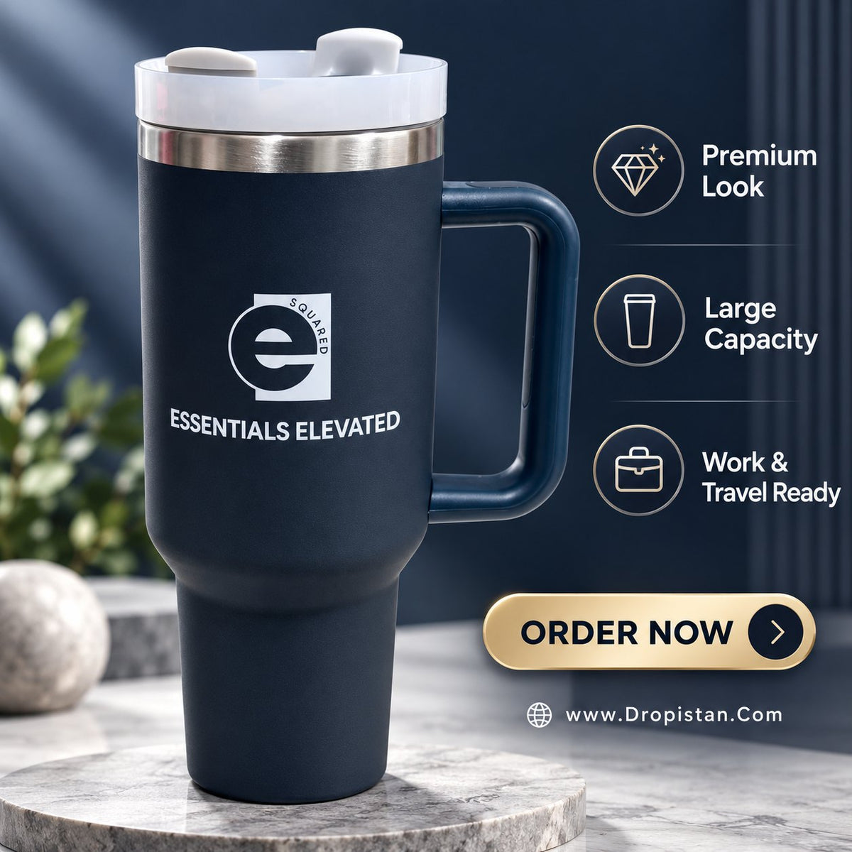 Navy insulated travel tumbler design E0015