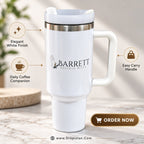 White Barrett Beverly Hills insulated travel tumbler design E0019