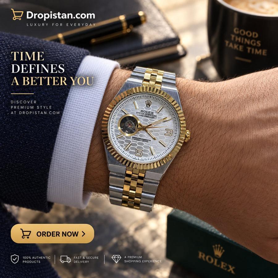 ⌚ Two-Tone Open-Heart Luxury Watch – Silver & Gold, White Dial