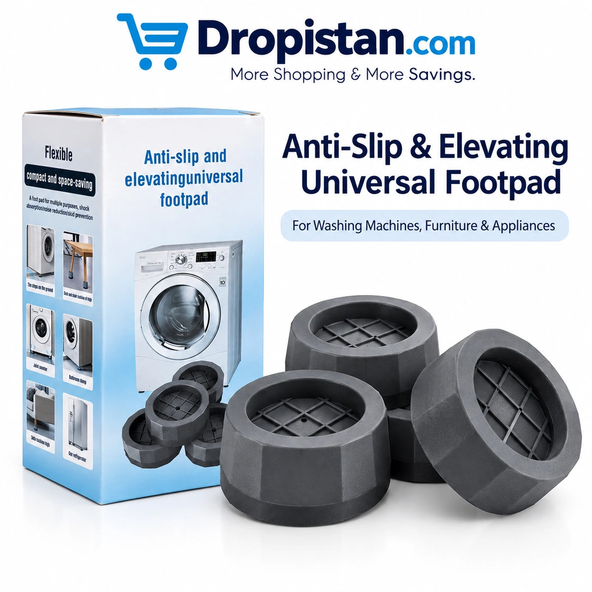 Universal anti-slip elevating footpads for washing machines, furniture and appliances in UAE