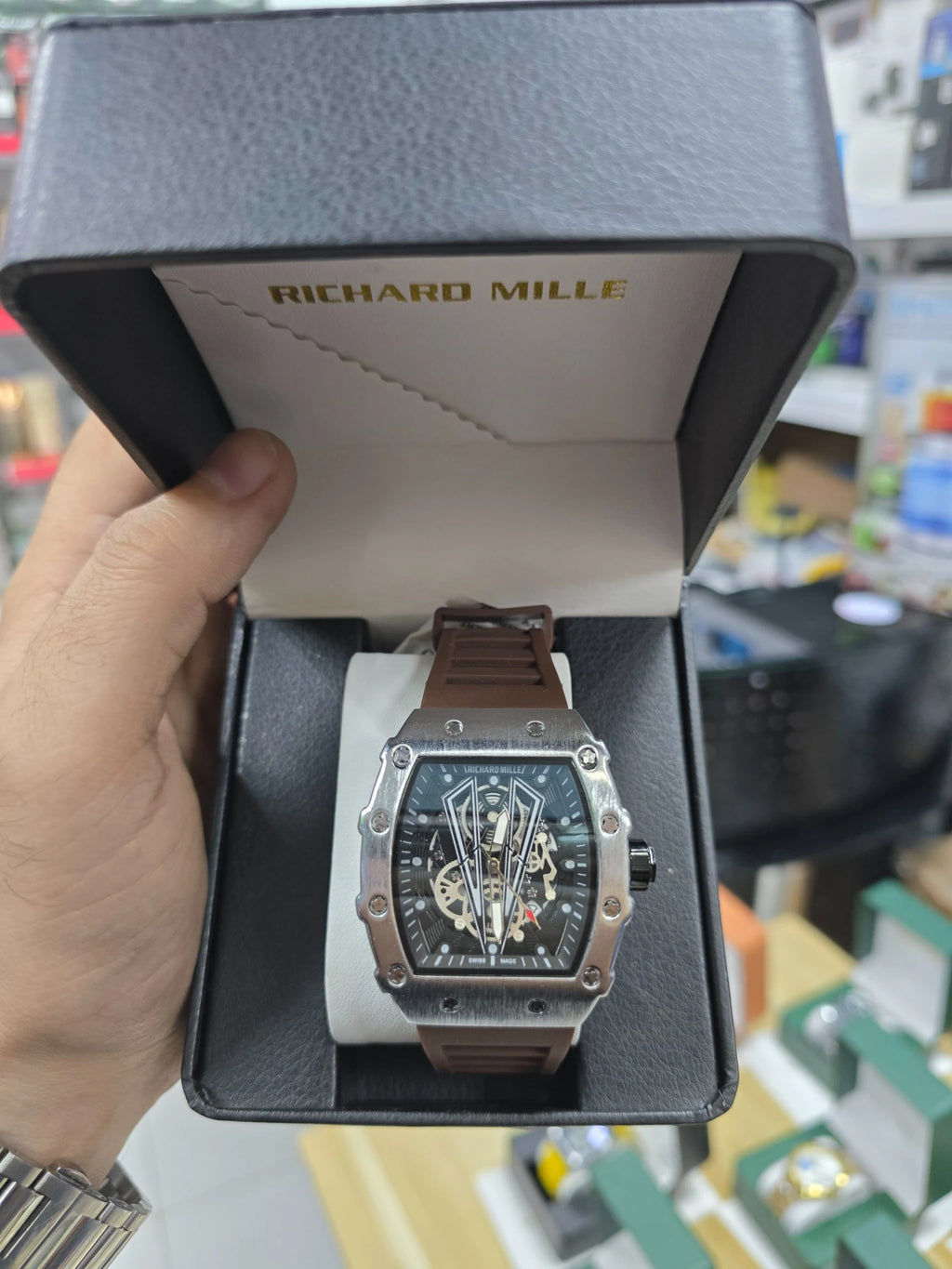 Brown Strap Luxury Skeleton Style Watch for Men