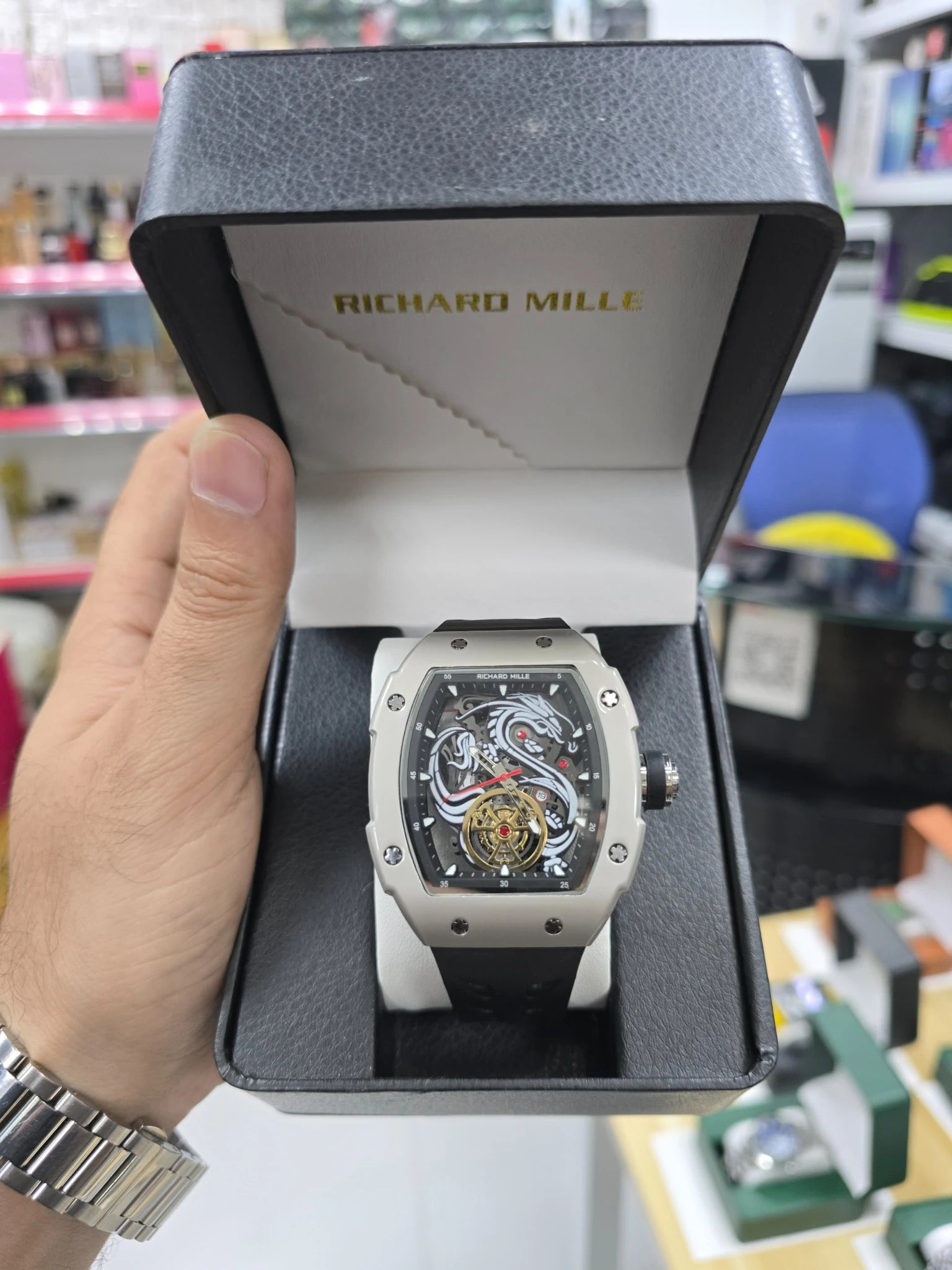 Black Silver Luxury Skeleton Style Watch for Men