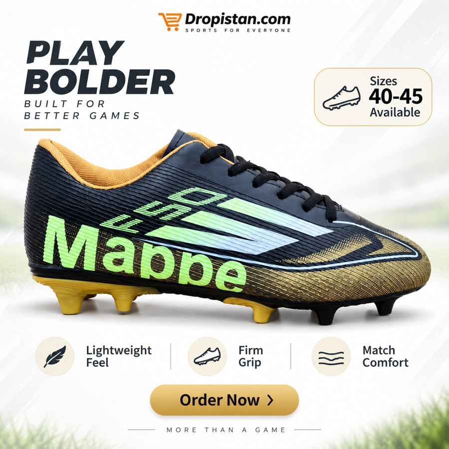 ⚽ ZA-5580G Black Gold Football Turf Shoes | EU Sizes 40–45 | UAE