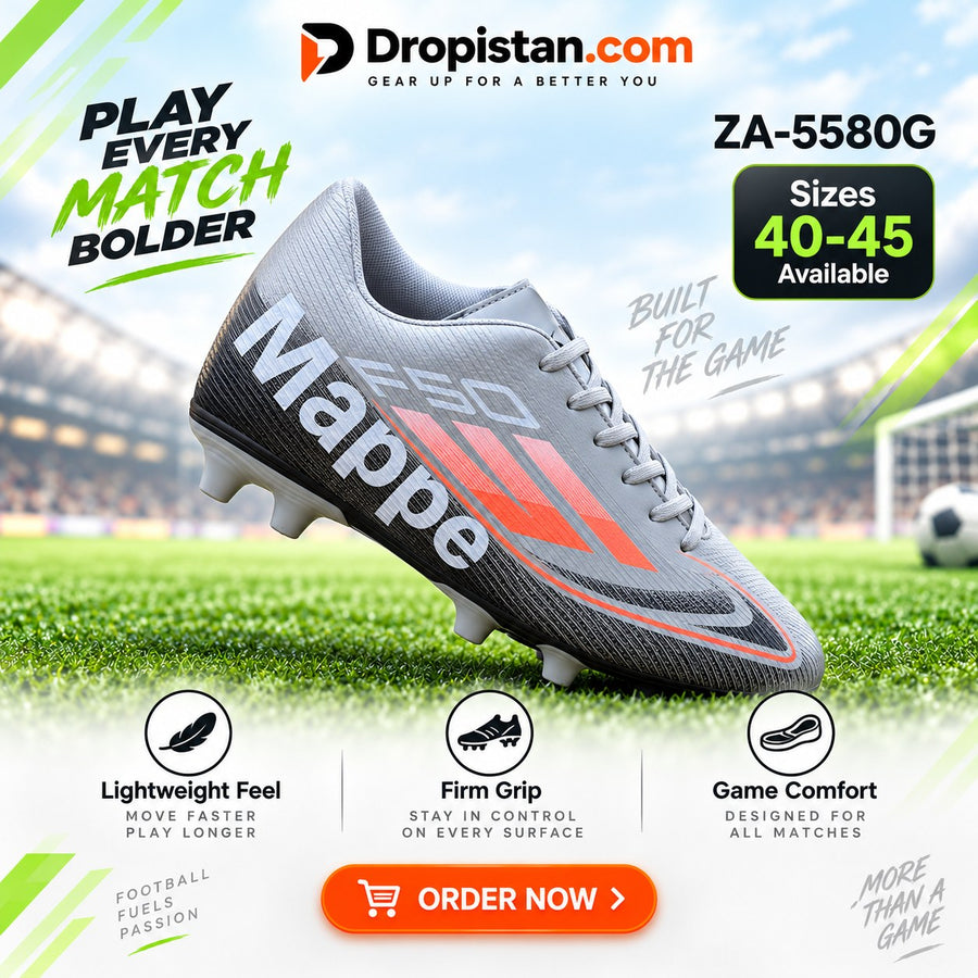 ⚽ ZA-5580G Silver Orange Football Turf Shoes | EU Sizes 40–45 | UAE