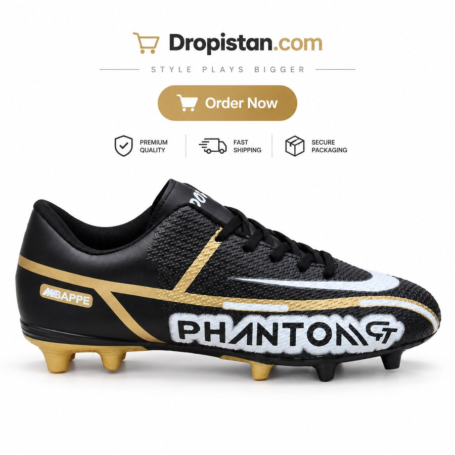 ⚽ ZA-5581G Black Gold Football Turf Shoes | EU Sizes 40–45 | UAE